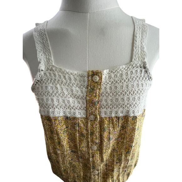 Universal Thread Crochet Floral Blouse M Yellow‎ Button Front Boho Cottage - Picture 1 of 10